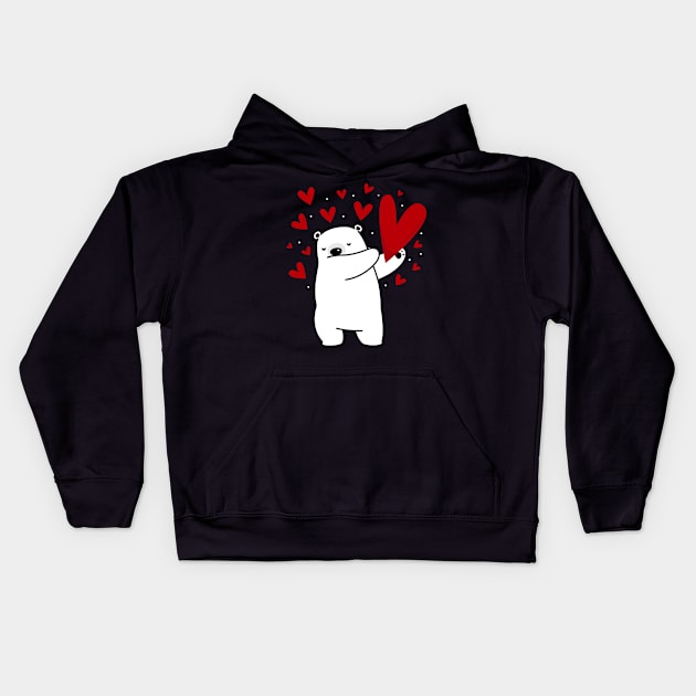 Dabbing Polar Bear Heart Love Kids Hoodie by stayilbee